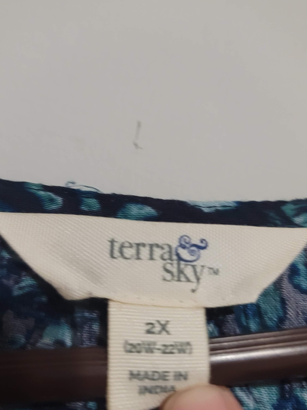 Womens Terra & Sky Plus Blue Boho Top Sz 2X Balloon Sleeve Floral V Neck Prairie - Picture 3 of 4